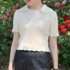 nugu plain 透かし半袖サマーニット