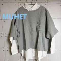 MUHET レイヤード長袖シャツ グレー ホワイト&グレーのサムネイル