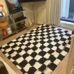 白黒　チェック柄　チャッカー柄　ラグ　ミッドセンチュリー