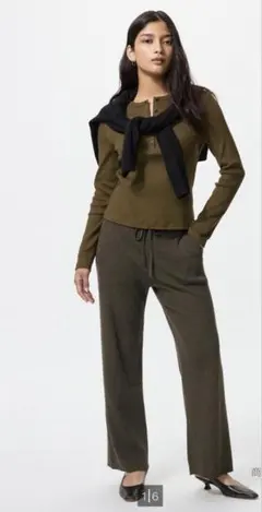 新品☆ ユニクロウォッシャブルニットリブパンツ　ブラウン　XS