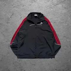 adidas トラックジャケット ジャージ 黒赤 ジップ スポーツMIX 古着
