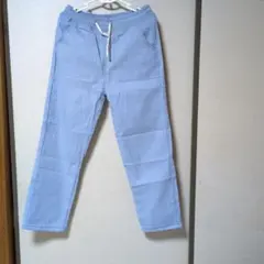 未使用新品　ウエストゴム ストレートデニムパンツ ライトブルー