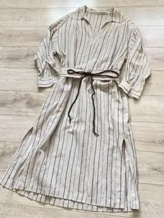 SIMPLICITE シンプリシテェ☆ストライプ柄 リネン ロングワンピース