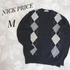 NICK PRICE 毛75% アーガイル柄 Vネックニット セーター 日本製