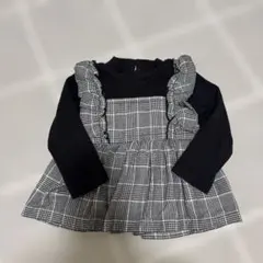 プティマイン　フリル付きチェック柄チュニック　100cm