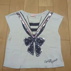 セーラー襟柄Tシャツ 水色　120 メゾピアノ