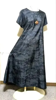 着物リメイクワンピース1770　久留米絣反物　ゆったりワンピース　ロング丈 着物リメイクワンピース1770 久留米絣反物 ゆったりワンピース