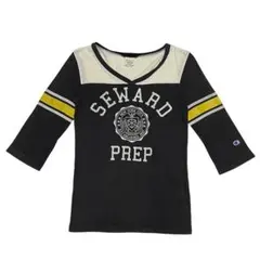 Champion フットボール Tシャツ カレッジロゴ 七分袖 Vネック ピチT