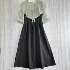 ハドソンハニー ビッグカラー ワンピース M ピスタチオ×ブラック