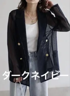 etoll. メッシュ シアー テーラードジャケット ネイビー - メルカリ