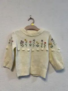 花柄刺繍ウールニットセーター 80-90