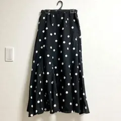 BEAUTY&YOUTH ドットフレアロングスカート ブラック 麻×ドット