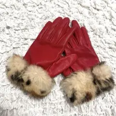 【美品】CAPRI GUANTI カプリグアンティ　ファー付　革手袋　レッド