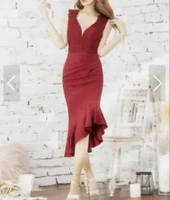 Una Valerie レッド レース マーメイド ドレス M - メルカリ
