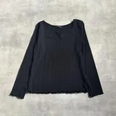 INGNI イング リブカットソー 長袖 ブラック メロー加工 スクエアネック