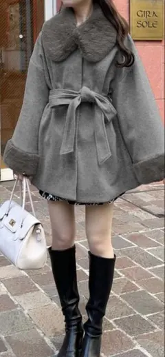 グレイル　三上悠亜　リボンベルトファーティペット付フレアコート[k9335f]