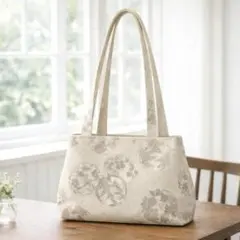 【◎122】袋帯リメイク ハンドメイド コロンとシルエット バッグ シルバー白