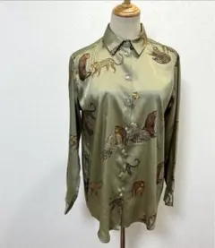 ZARA ザラ（USA S）長袖ブラウス/ヒョウ柄/ツルツル生地
