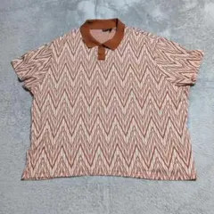 ASOS DESIGN ポロシャツ ジグザグ柄 ブラウン 大きい 4XL