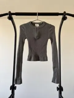 H&M グレー リブ編み ハーフジップ セーター US XS