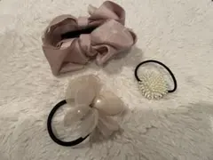 ヘアクリップ ヘアゴム リボン バナナクリップ 花びら 3点セット