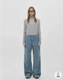 韓国ブランドlow classic ライトブルーワイドレッグデニムパンツ