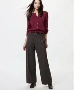 ユニクロ　ブラッシュドジャージーワイドパンツ　丈長め　ダークブラウンM