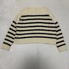 ルクールブラン ケーブル編みニット ボーダー クリーム ショート丈 38