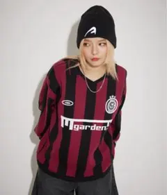 赤黒ストライプ ニット L