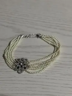 多層パールネックレス クリスタル装飾