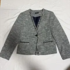 a.v.v ツイードノーカラージャケット M フリンジ セレモニー 紺灰
