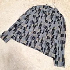 ブラウス 長袖 レディース マルチカラー ブラック 日本製 総柄 伸縮性