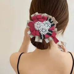 【ハンドメイド】ロゼット型バレッタ 2点セット