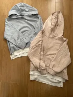 110 2枚セット 重ね着風 トレーナー パーカー 子供服 キッズ　ピンク　水色