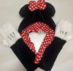 ディズニー　ファンキャップ　ミニー　ドット　水玉　マフラー　手袋