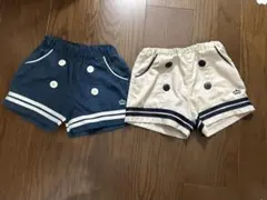 ネイビー・ベージュ ハーフパンツ　ベビードール　マリン風ショートパンツ