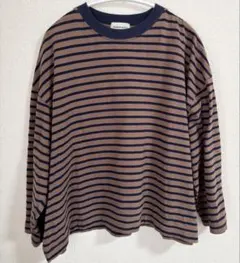 レディース　ボーダーシャツ　Tシャツ　8分袖　綿　Mサイズ　ブラウン　ネイビー