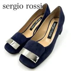 極美品 sergiorossi スウェードパンプス プレートバックル スクエア 