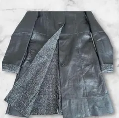 K.T KIYOKO TAKASE レザー×ツイード ロングコート 黒11号