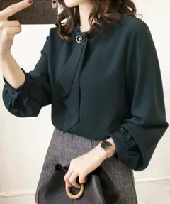 【Amulet】ボウタイブラウス グリーン Lサイズのサムネイル