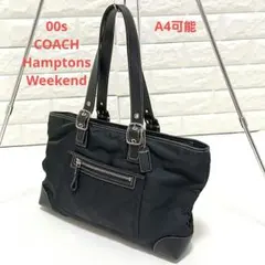 COACH　Hamptons Weekend　ナイロン レザー　トート　ブラックのサムネイル