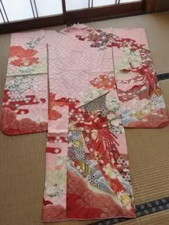 中振袖成人式正絹、昭和レトロ古典柄ピンク系豪華 鳳凰花模様 長襦袢付)のサムネイル