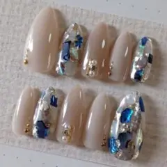 ベージュ アーモンド型 ネイルチップ 10個セット