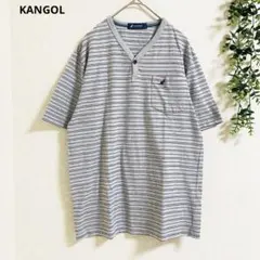 カンゴール Tシャツ カットソー M グレー　ボーダー　ロゴ刺繍　綿 麻 快適のサムネイル