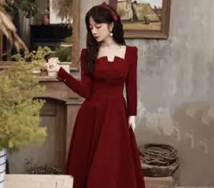 赤いオフショルダー ロングドレス Aライン