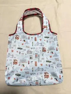 小さめ　ブルー　ロンドンアイコン柄エコバッグ ハンドメイド　キャスキッドソン