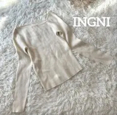 イング＊長袖リブニット 冬春 可愛い オフホワイト アシンメトリーショルダー