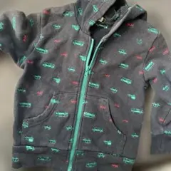 車プリント フード付きパーカー ネイビー