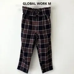 GLOBAL WORK M チェック柄ロングパンツ ネイビー・バーガンディ