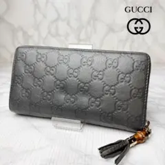 極美品 GUCCI 長財布 ラウンドファスナー シマ バンブー 希少 011 